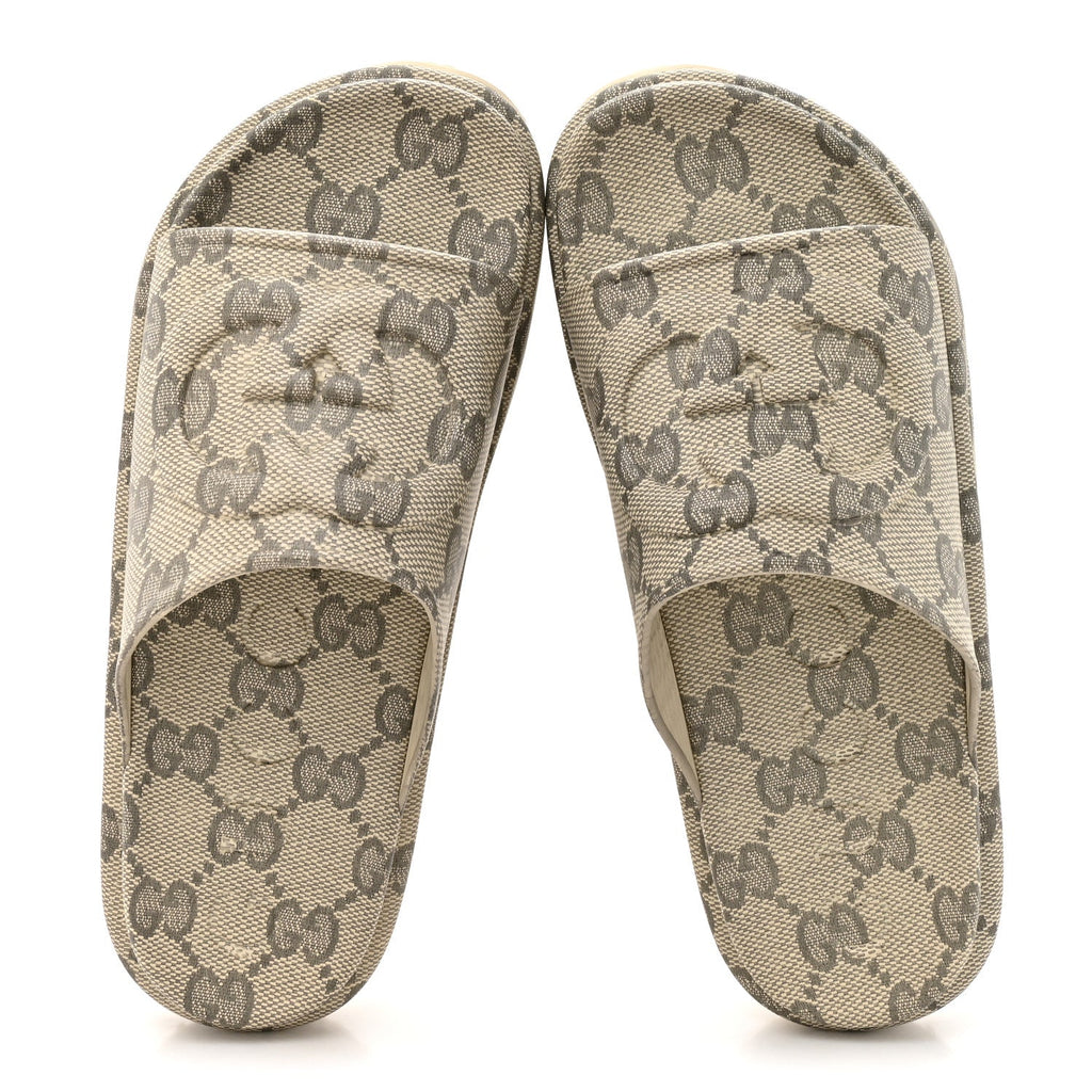 Gucci - Cubic Rubber GG Monogram Interlocking G Platform 42mm Slide Sandals 10 Beige Ebony