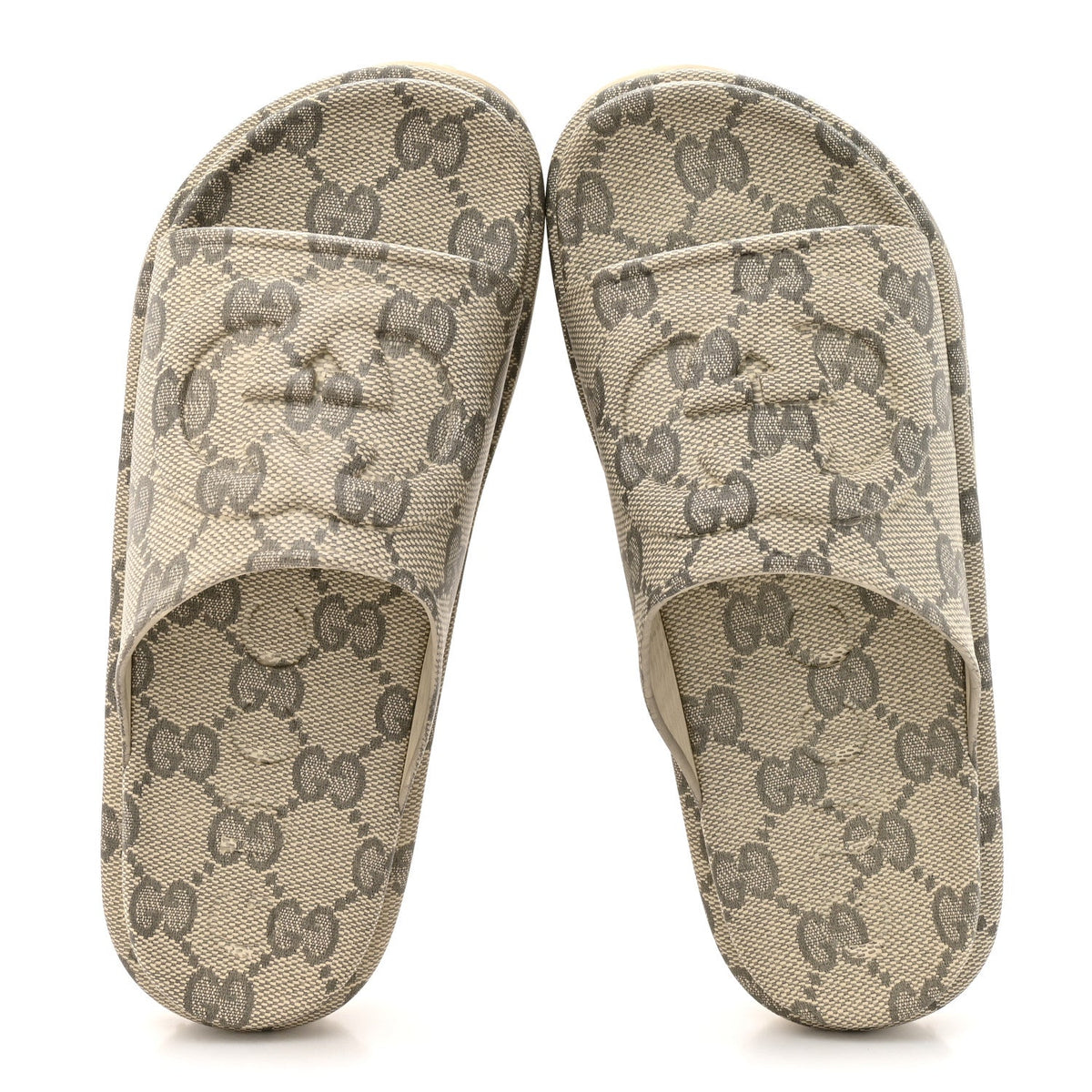 Gucci - Cubic Rubber GG Monogram Interlocking G Platform 42mm Slide Sandals 10 Beige Ebony