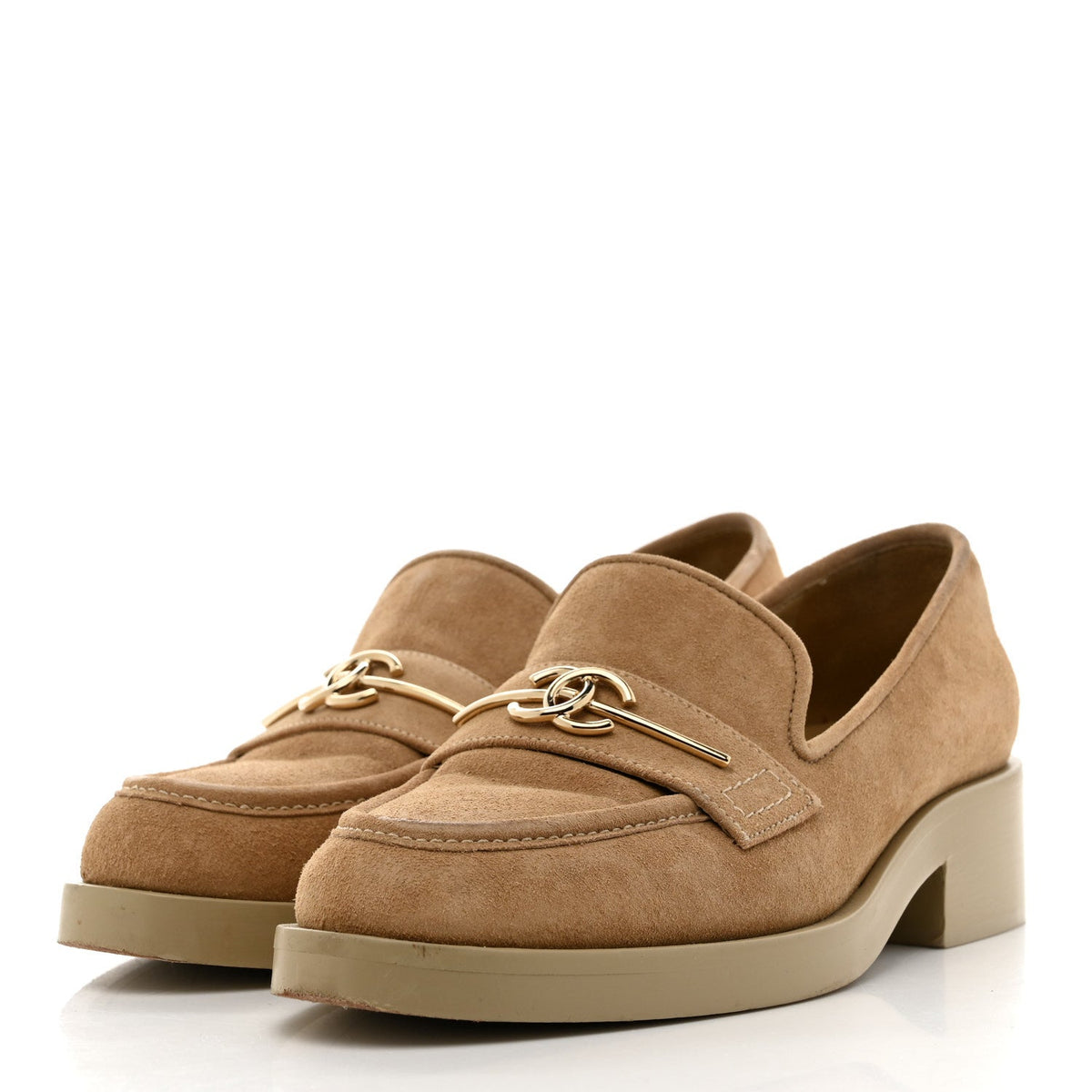 Chanel - Suede Metal CC Mocassin Loafers