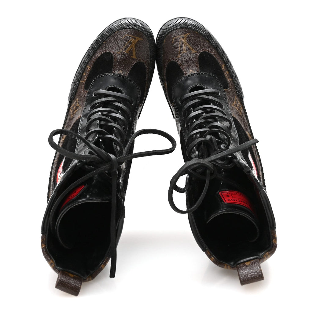 Louis Vuitton - Suede Calfskin Monogram LV Black Heart Laureate Platform Desert Boots