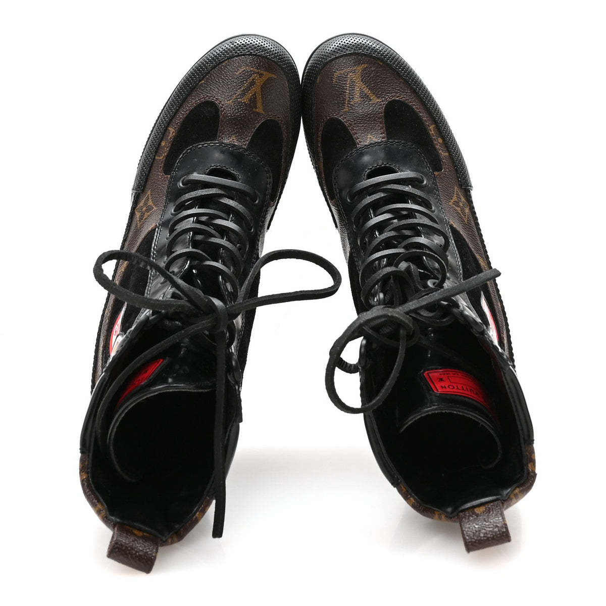Louis Vuitton - Suede Calfskin Monogram LV Black Heart Laureate Platform Desert Boots