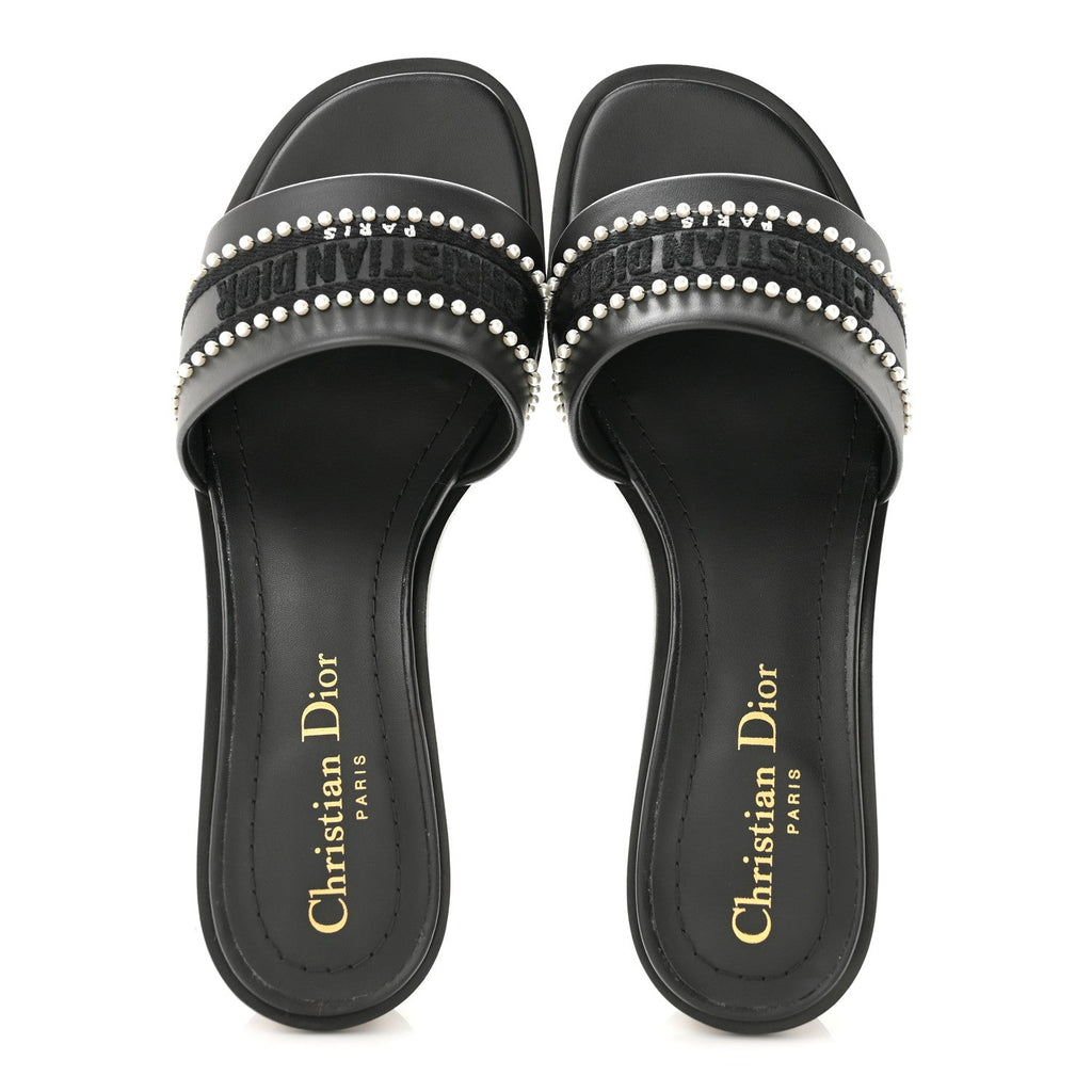 Dior - Calfksin Pearl Embroidered Dway 35mm Slide Sandals