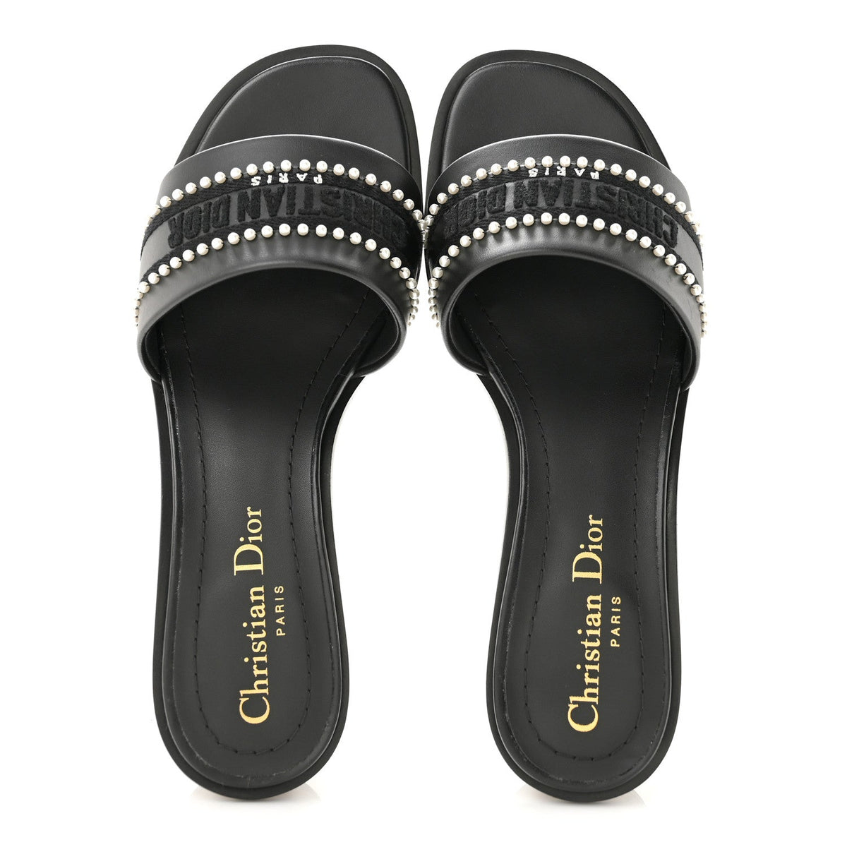 Dior - Calfksin Pearl Embroidered Dway 35mm Slide Sandals