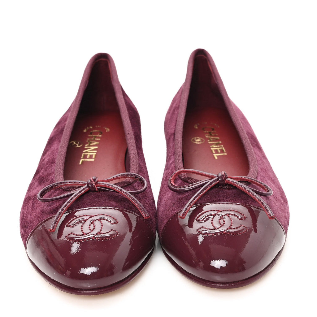 Chanel - Suede Patent Cap Toe CC Ballerina Flats