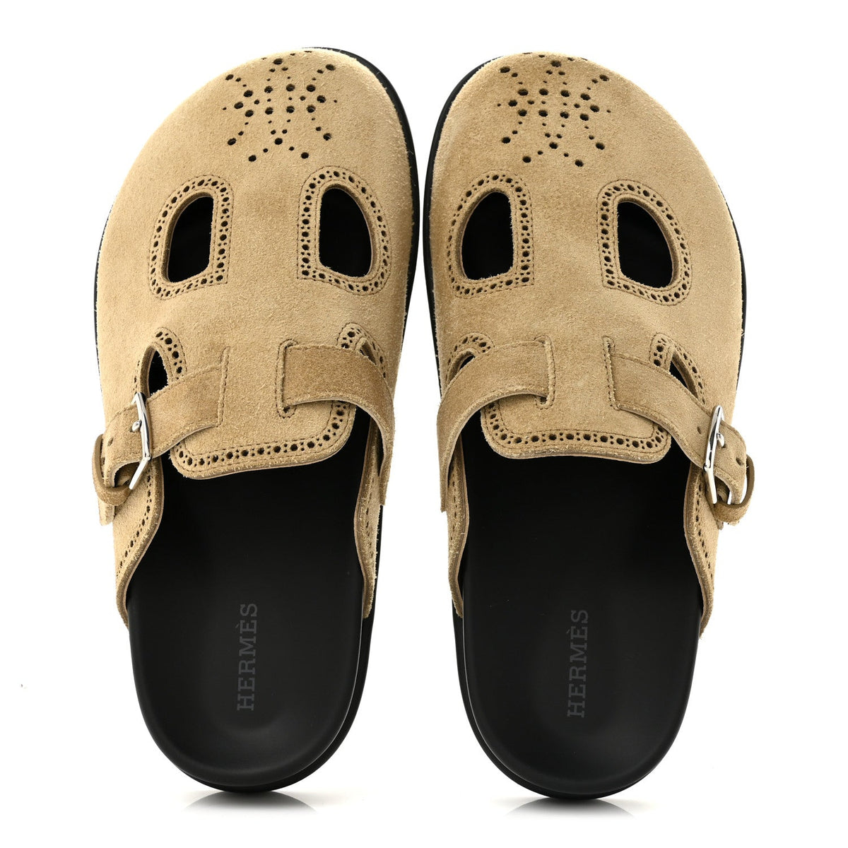 Hermès - Suede Calfskin Monk Mules