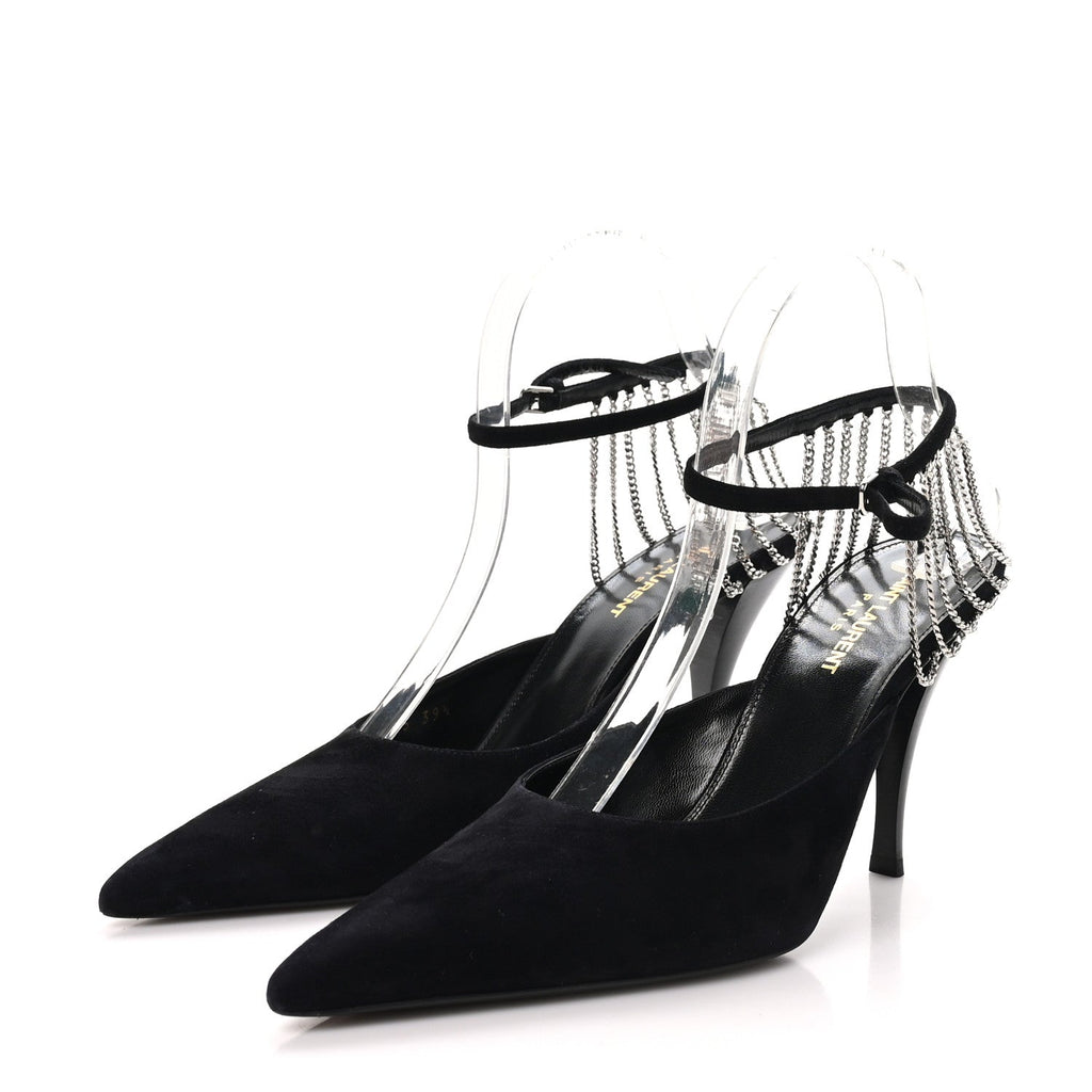 Saint Laurent - Kid Scamosciato Sling 90 Chain Pumps