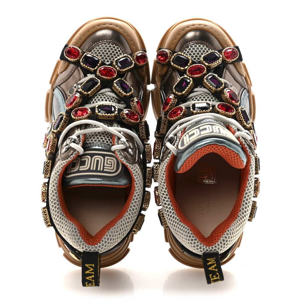 Gucci - X SEGA Metallic Calfskin Mesh Removable Crystals Flashtrek Sneakers