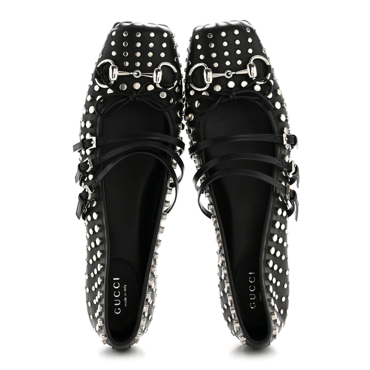 Gucci - Nappa Carmaque Studded Horsebit Ballet Flats