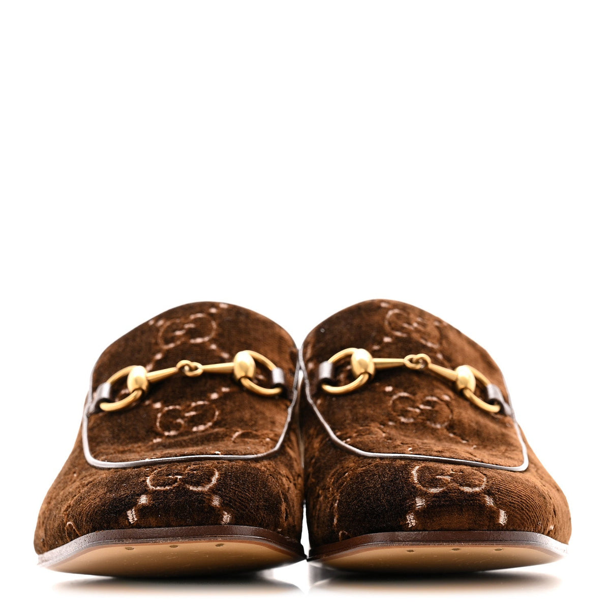 Gucci - Velvet GG Monogram Goatskin Horsebit Loafers 8.5 Brown Vintage Cocoa