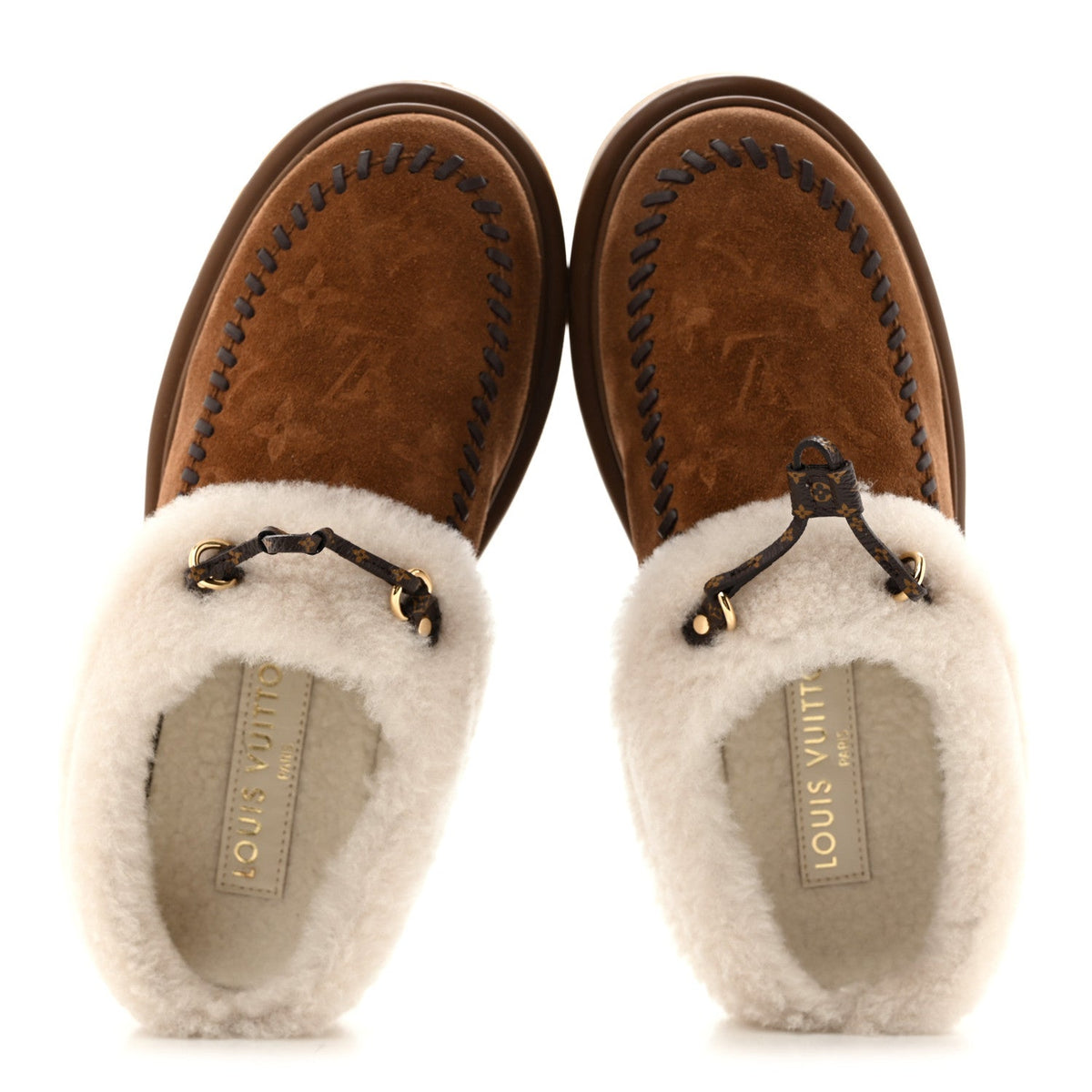 Louis Vuitton - Suede Calfskin Shearling Monogram Debossed Cortina Closed Mule