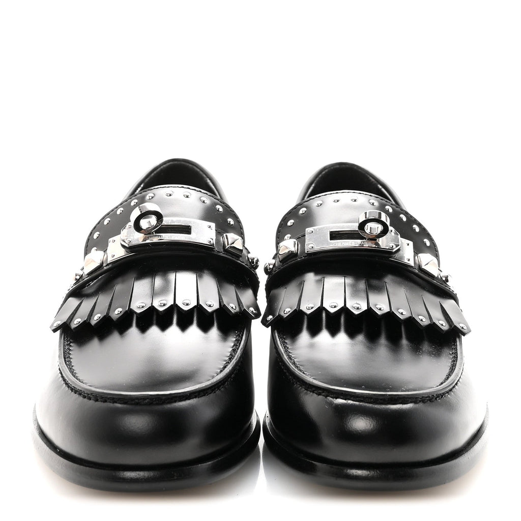 Hermès - Glazed Calfskin Medor Studded Fringe Destin Loafer