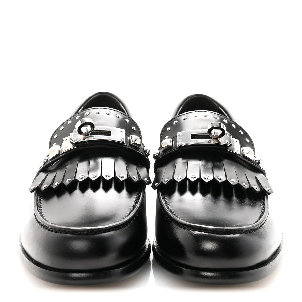 Hermès - Glazed Calfskin Medor Studded Fringe Destin Loafer