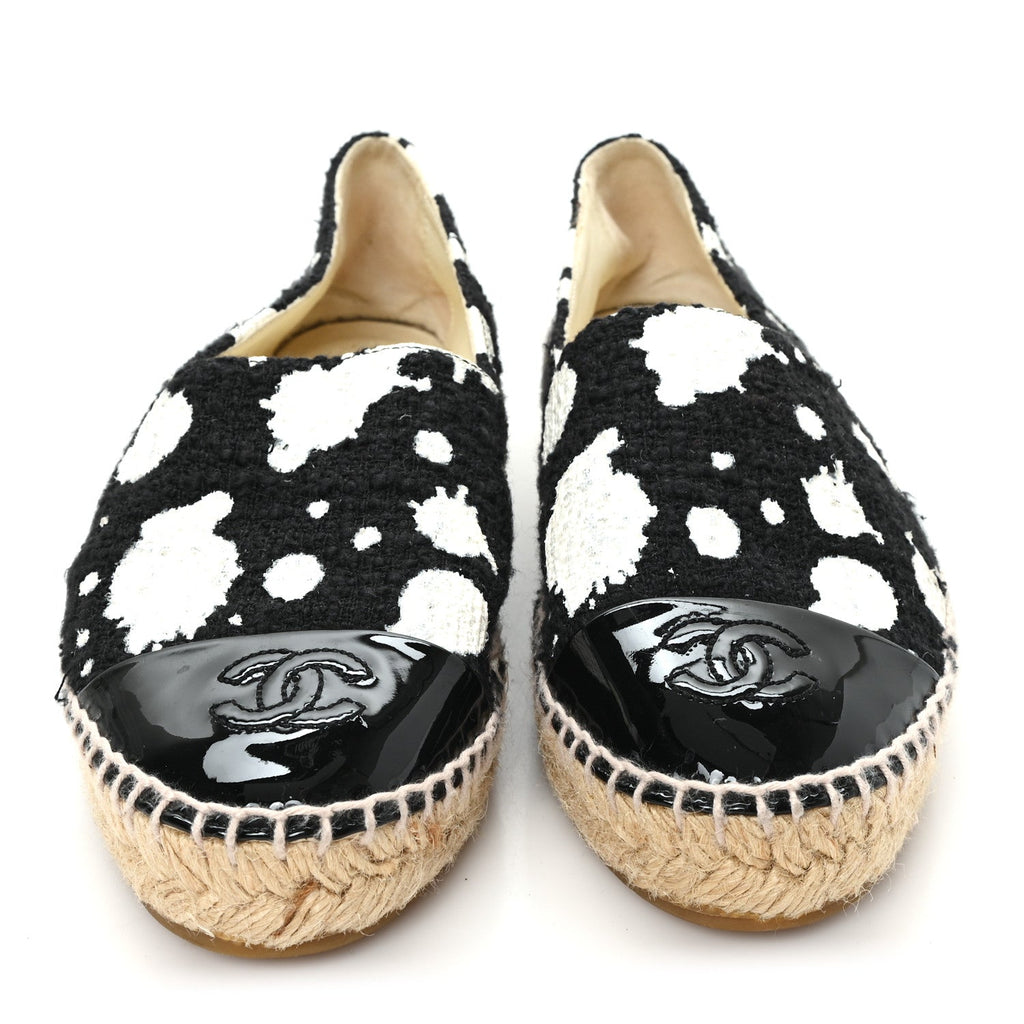 Chanel - Patent Tweed Splatter Paint Print Cap Toe CC Espadrilles