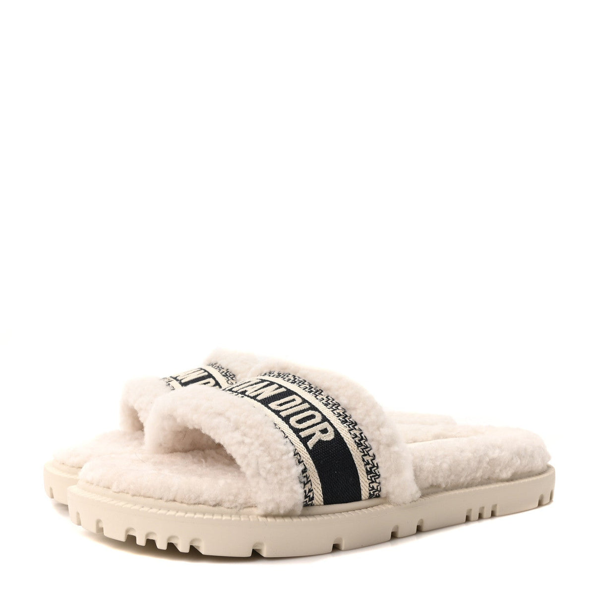 Dior - Shearling Canvas Embroidered Dway 10mm Slide Sandals