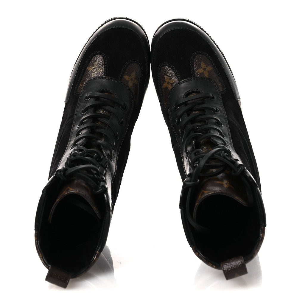 Louis Vuitton - Suede Calfskin Monogram Laureate Platform Desert Boots - Black