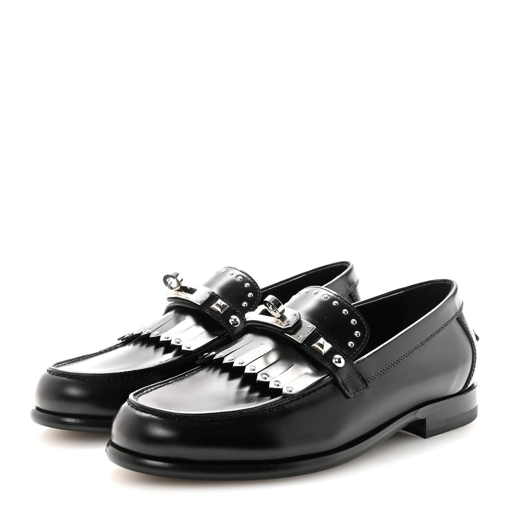 Hermès - Glazed Calfskin Medor Studded Fringe Destin Loafer