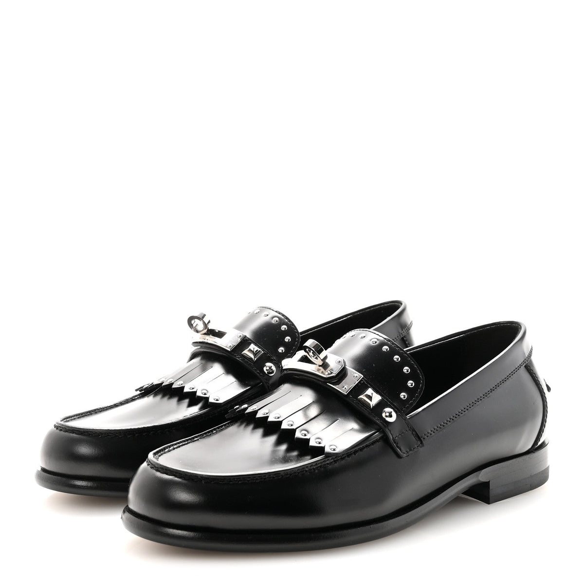 Hermès - Glazed Calfskin Medor Studded Fringe Destin Loafer