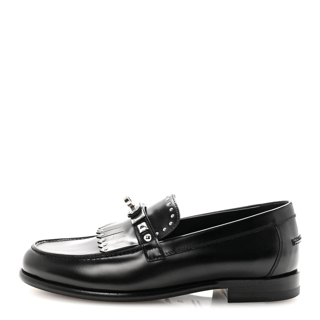 Hermès - Glazed Calfskin Medor Studded Fringe Destin Loafer