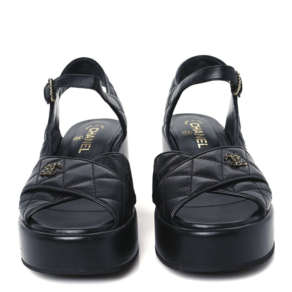Chanel - Lambskin Quilted CC Platform Sandals