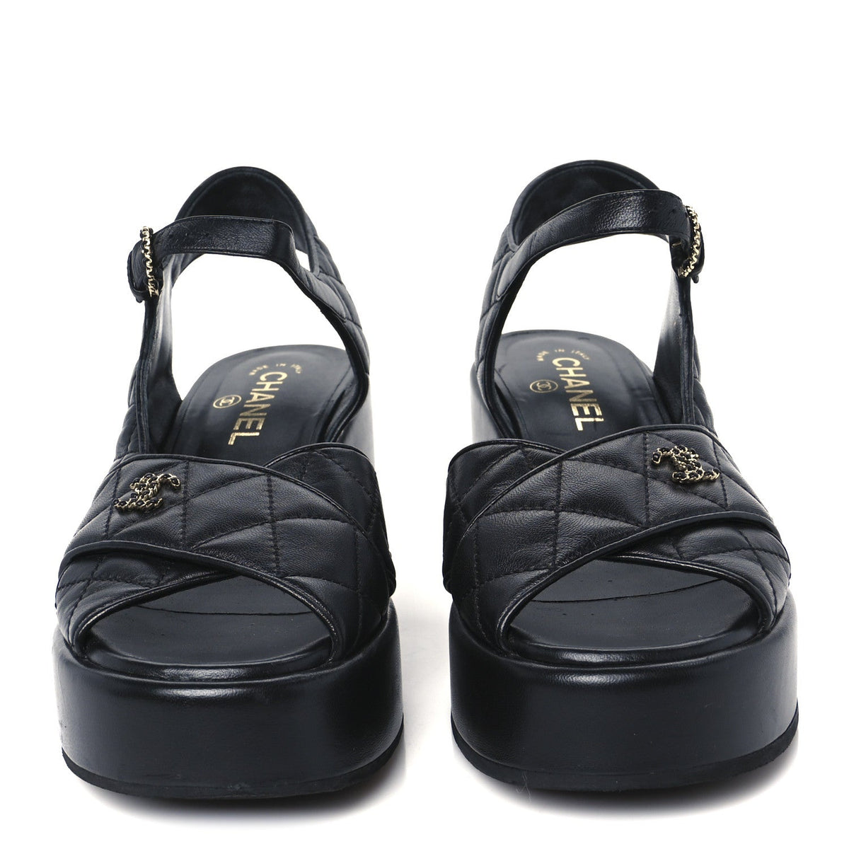 Chanel - Lambskin Quilted CC Platform Sandals