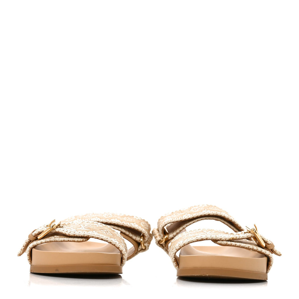 Louis Vuitton - Raffia Monogram Bom Dia Flat Mule Sandals
