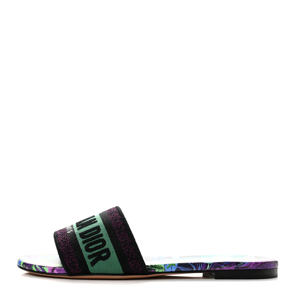 Dior - Canvas Toile De Jouy Voyage Embroidered Dway Flat Slide Sandals