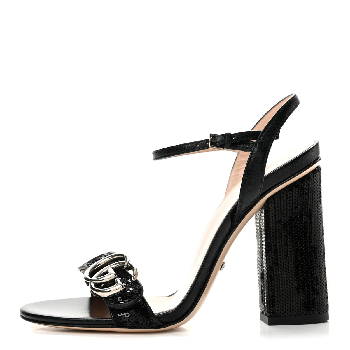 Gucci - Sequin Satin Nappa GG Marmont Ankle Wrap 75mm Sandals