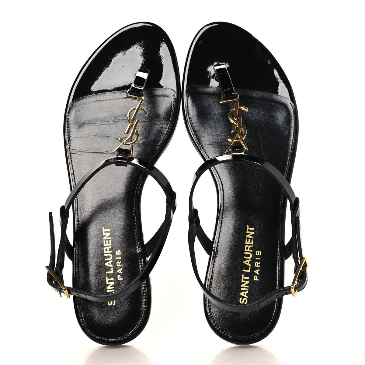 Saint Laurent - Patent Calfskin Cassandra Monogram Sandals