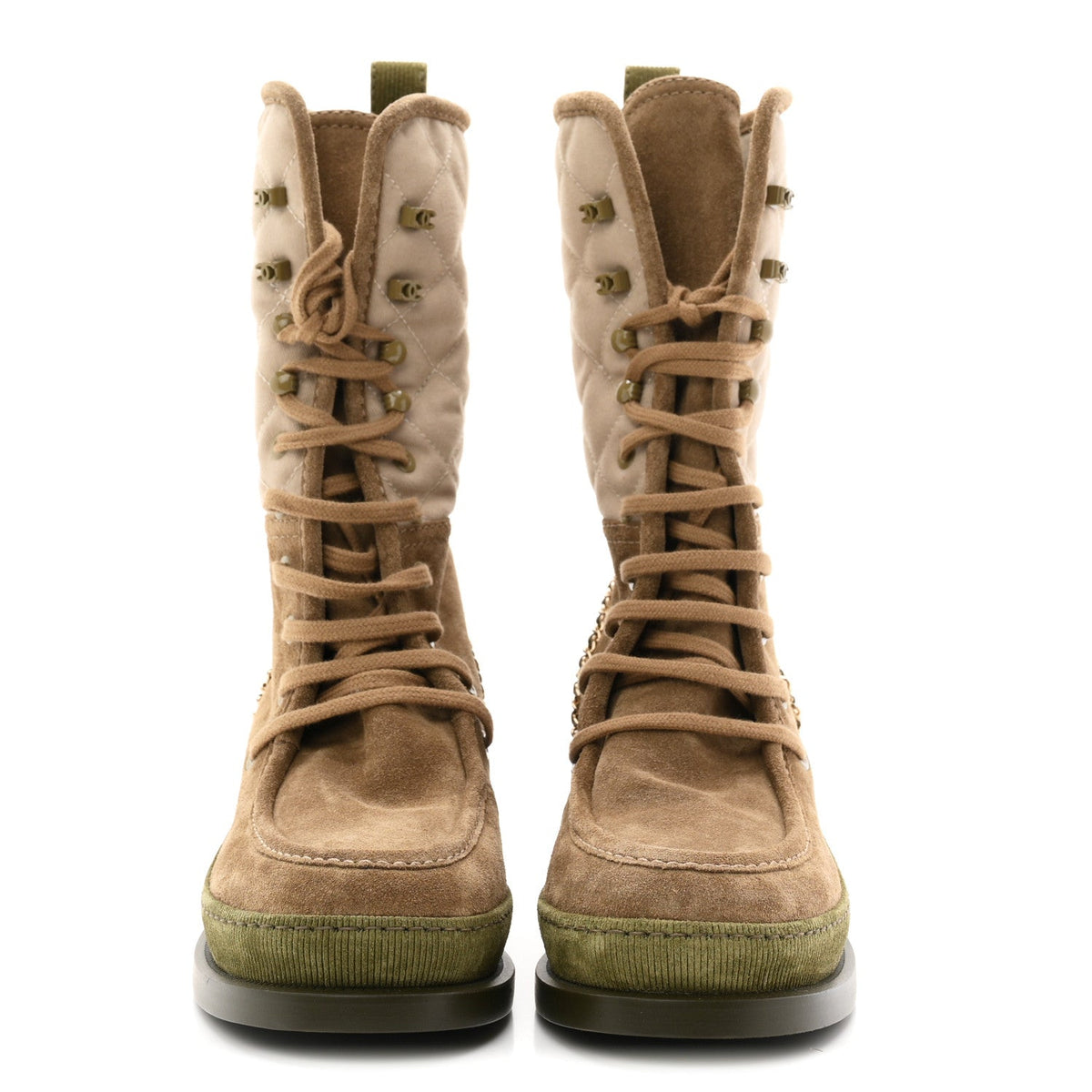 Chanel - Suede Calfskin Cotton Quilted CC Chain Combat Boots