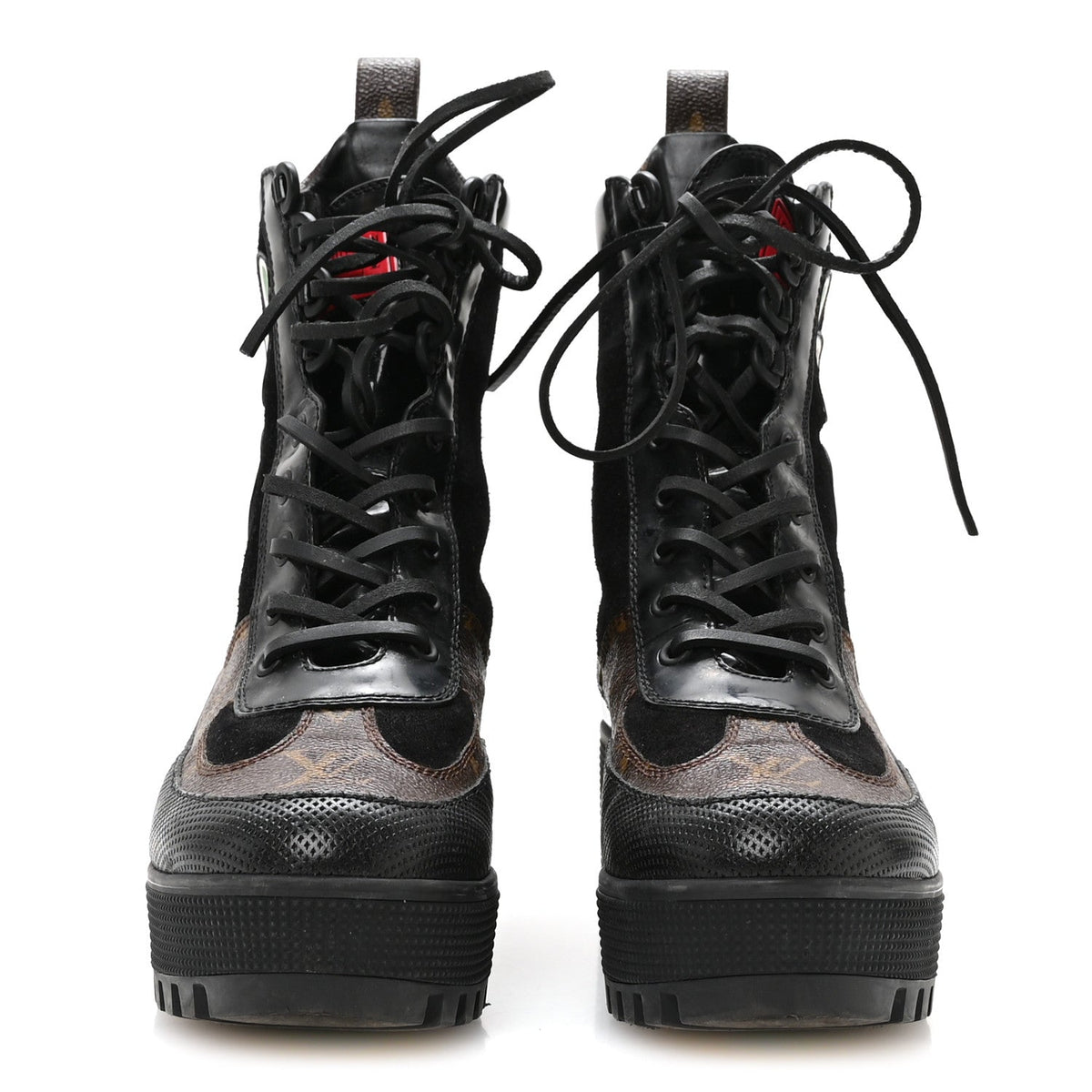 Louis Vuitton - Suede Calfskin Monogram LV Black Heart Laureate Platform Desert Boots