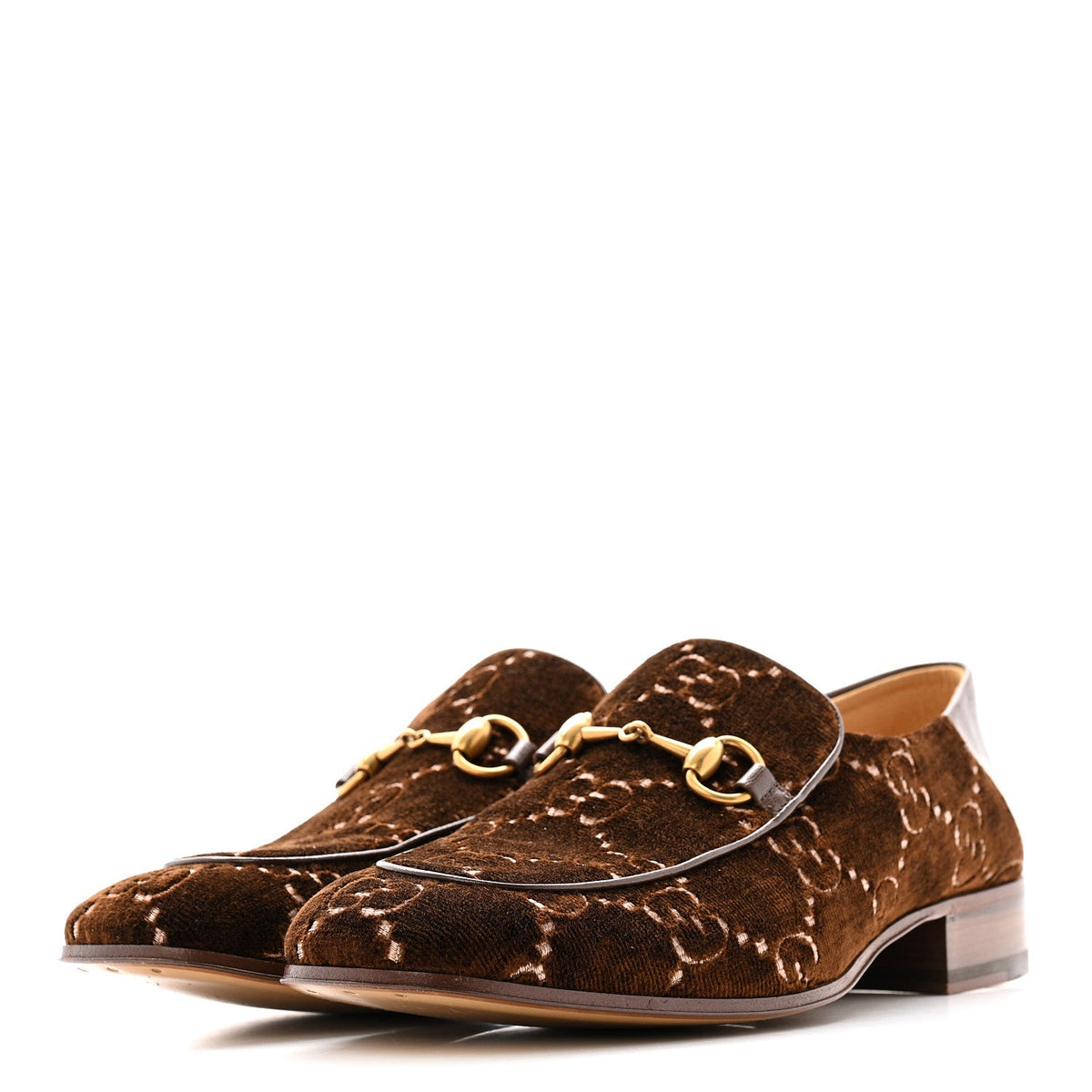Gucci - Velvet GG Monogram Goatskin Horsebit Loafers 8.5 Brown Vintage Cocoa