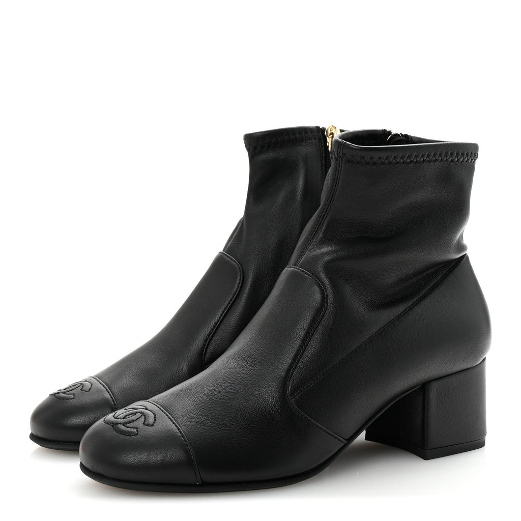 Chanel - Stretch Lambskin Cap Toe CC Short Boots
