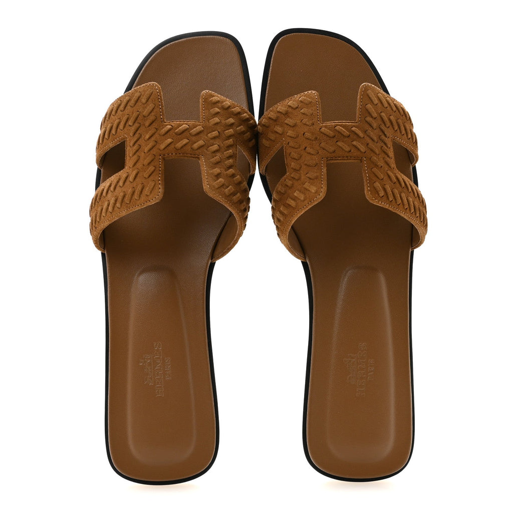 Hermès - Suede Goatskin Braided Oran Sandals