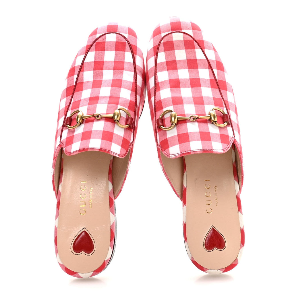 Gucci - Cotton Gingham Princetown Slippers