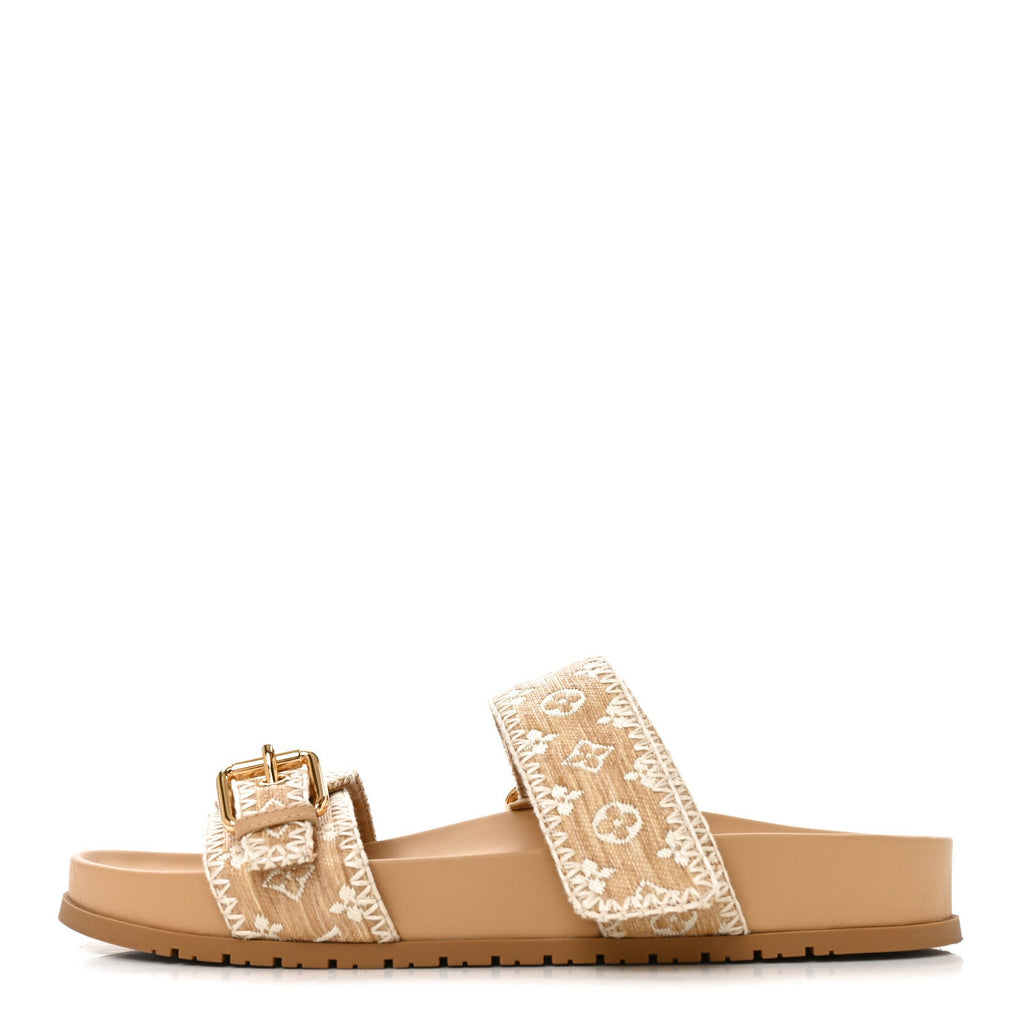 Louis Vuitton - Raffia Monogram Bom Dia Flat Mule Sandals