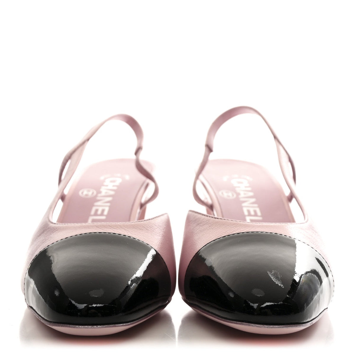Chanel - Laminated Lambskin Patent Cap Toe CC Slingback Pumps