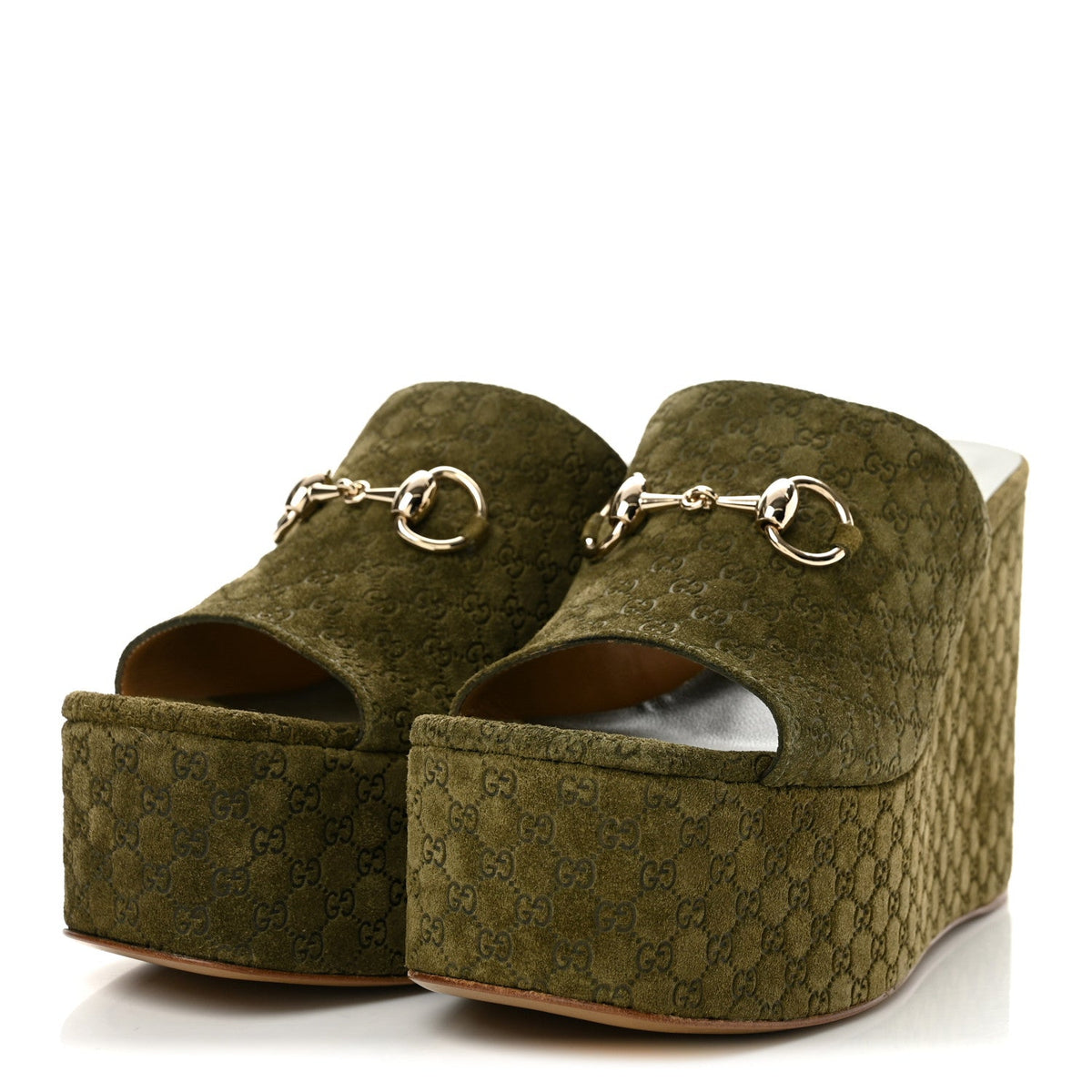 Gucci - Suede GG Debossed Horsebit Wedge Sandals