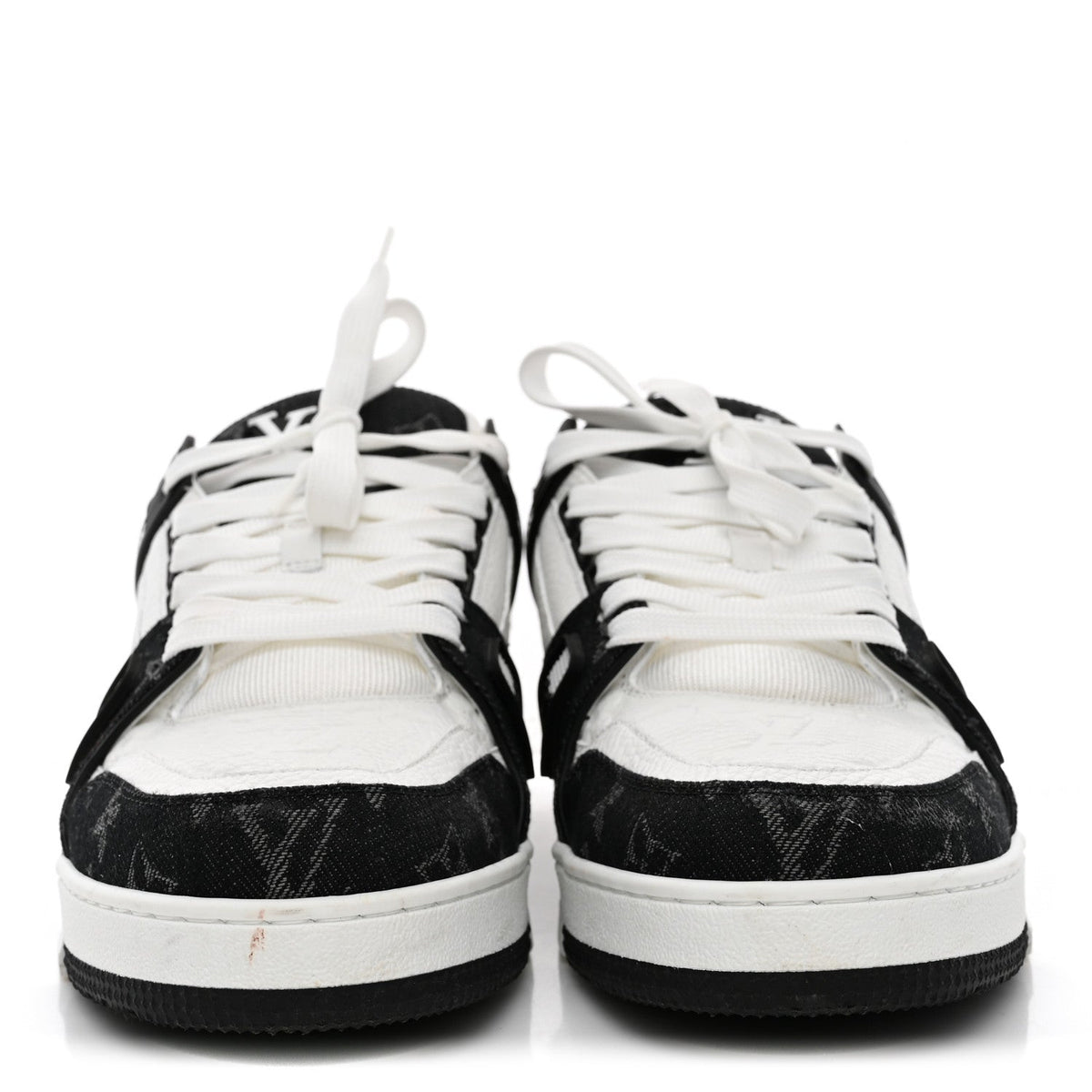 Louis Vuitton - Calfskin Embossed Monogram Denim LV Trainer Sneakers 10 Black