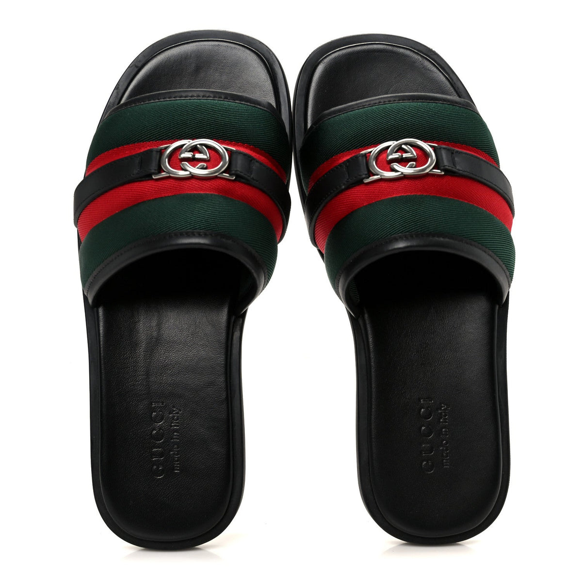 Gucci - Nylon Calfskin Web Interlocking G Maverik Slide Sandals