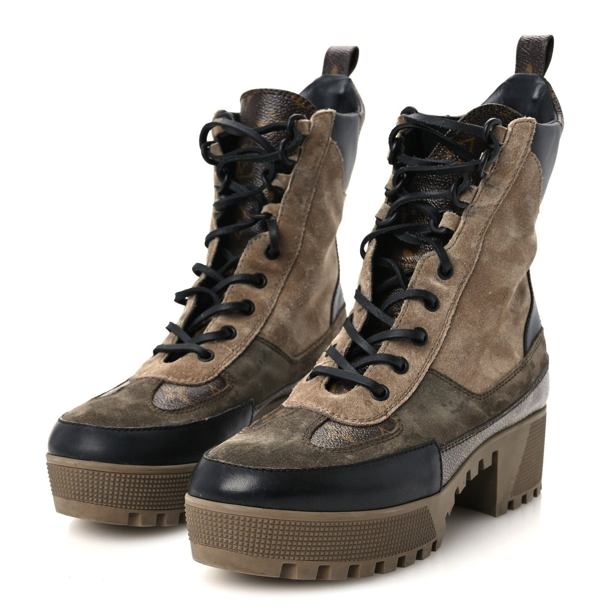 Louis Vuitton - Suede Calfskin Monogram Laureate Platform Desert Boots