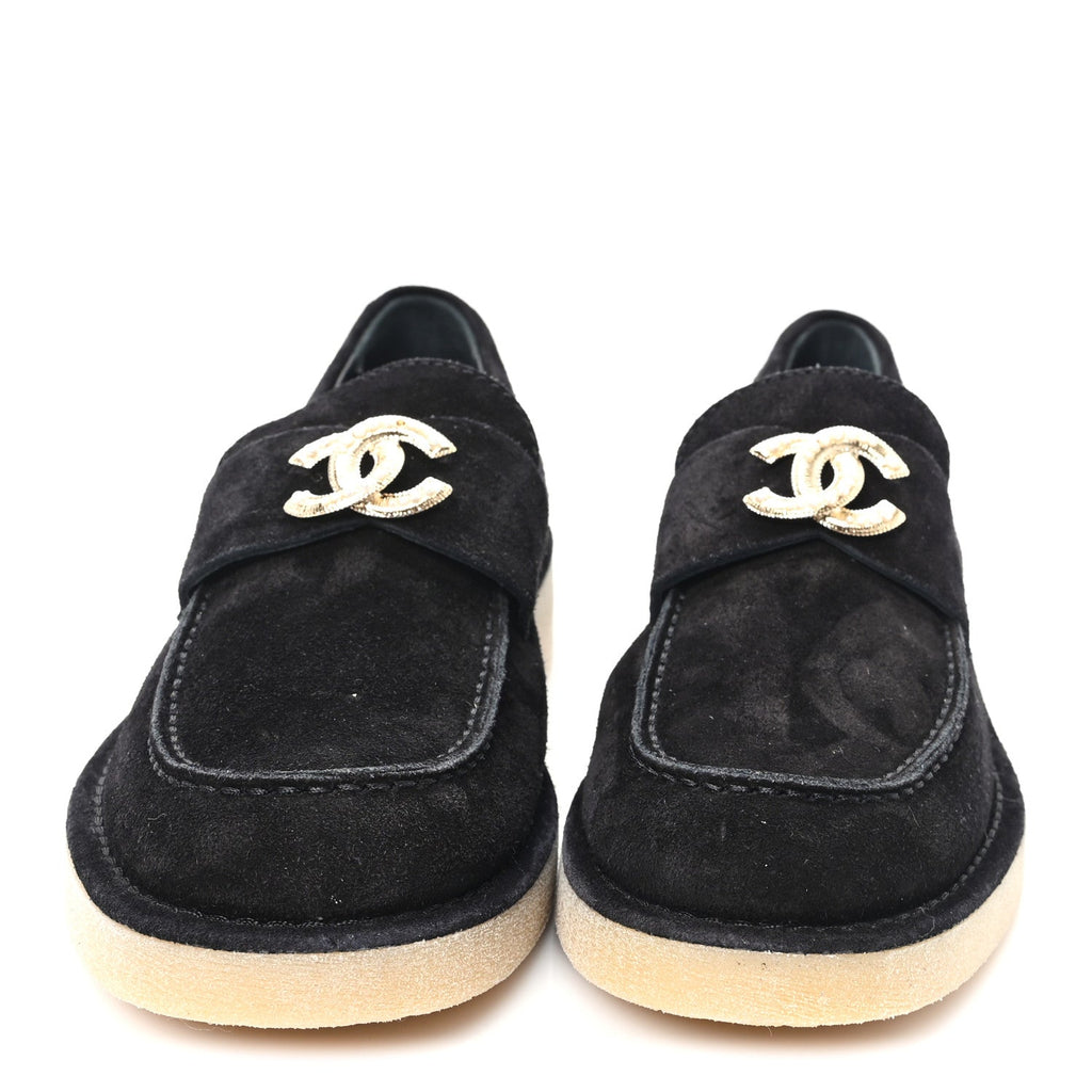 Chanel - Suede Calfskin Pearl CC Moccasin Loafers