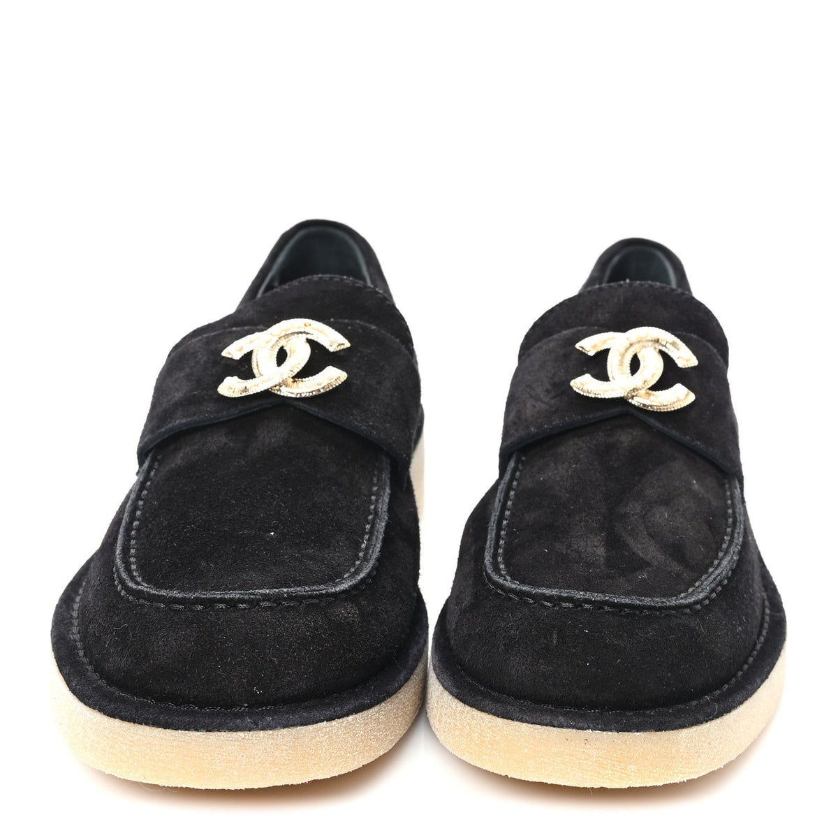Chanel - Suede Calfskin Pearl CC Moccasin Loafers
