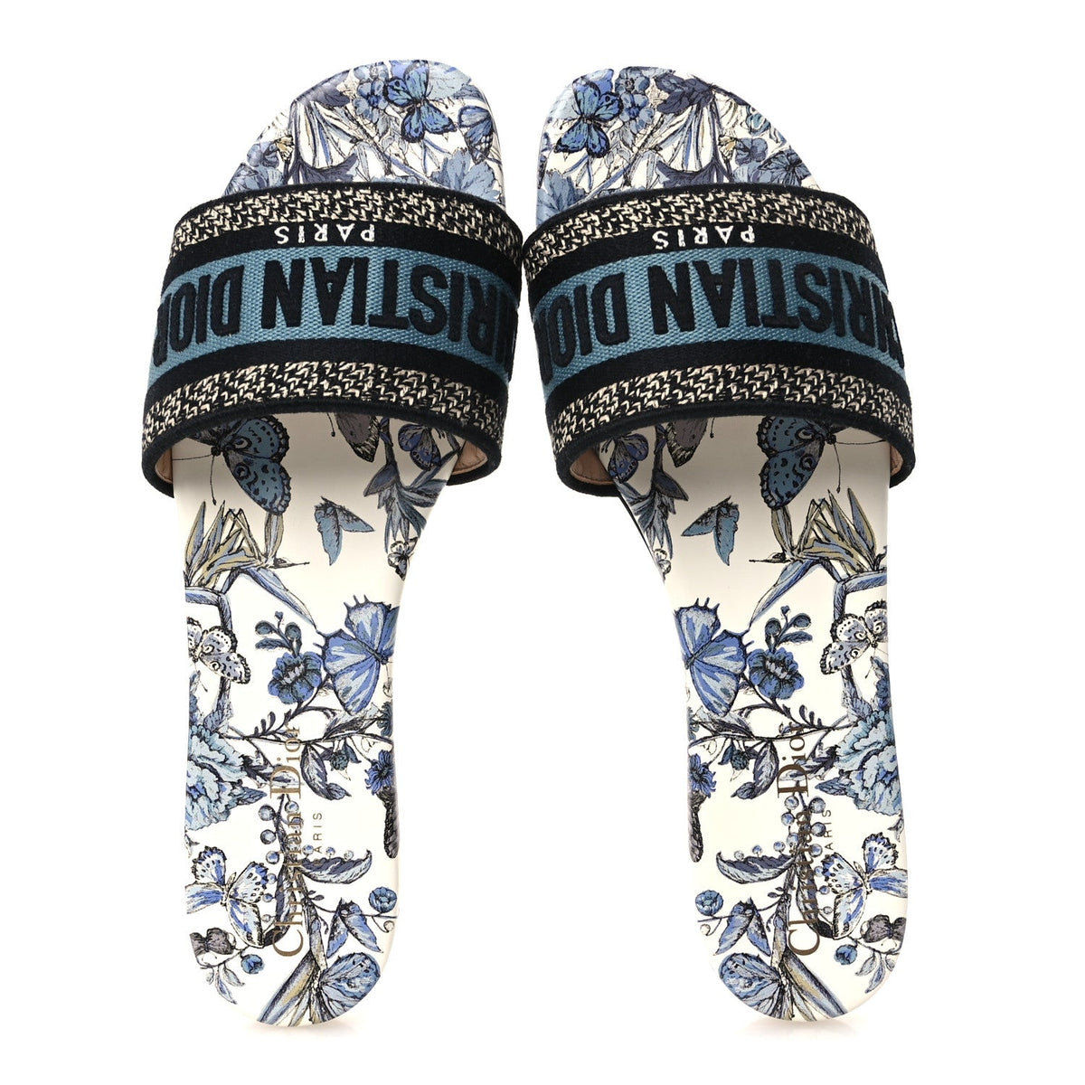 Dior - Canvas Embroidered Butterfly Dway Mules Slide Sandals