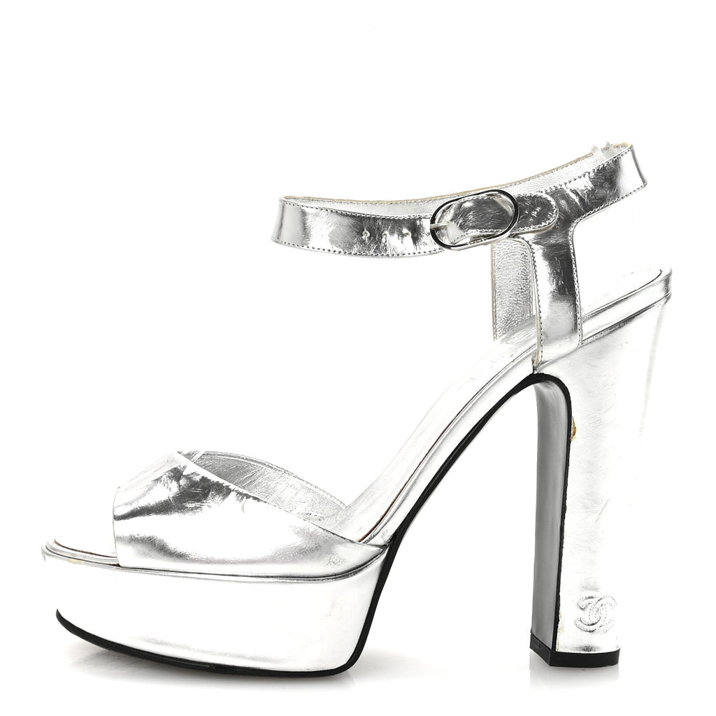 Chanel - Metallic Laminated Calfskin CC Platform Sandals