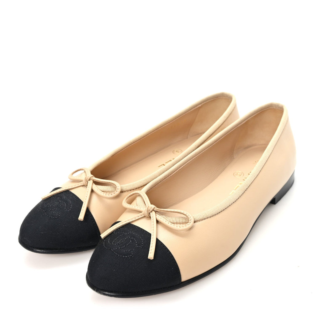Chanel - Lambskin Grosgrain Cap Toe CC Ballerina Flats