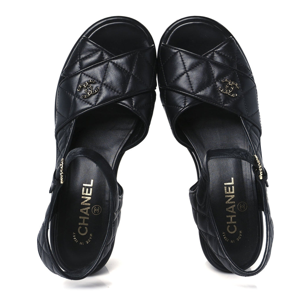 Chanel - Lambskin Quilted CC Platform Sandals