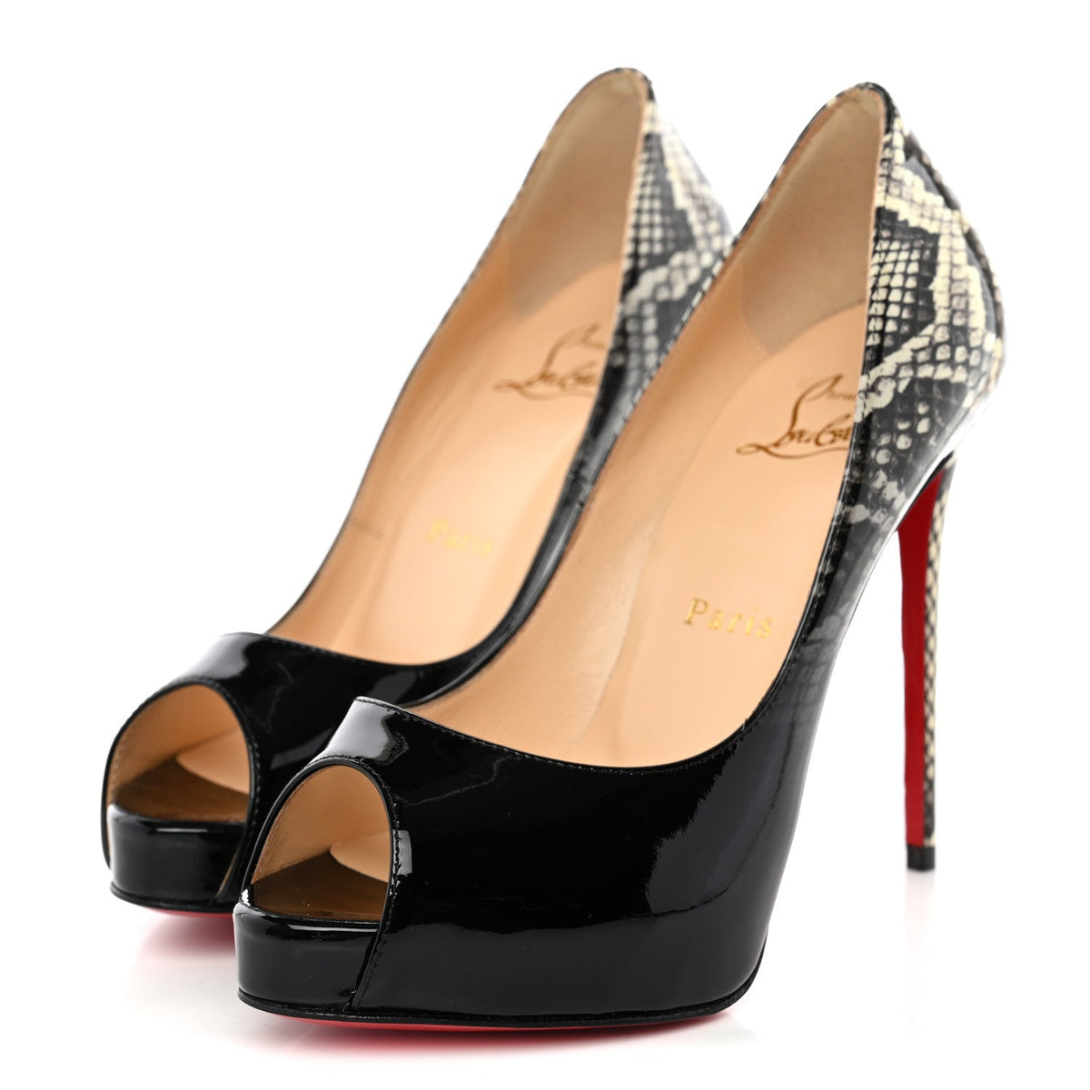 Christian Louboutin - Patent Degrade Snakeskin Printed New Very Prive 120 Peep Toe Pumps