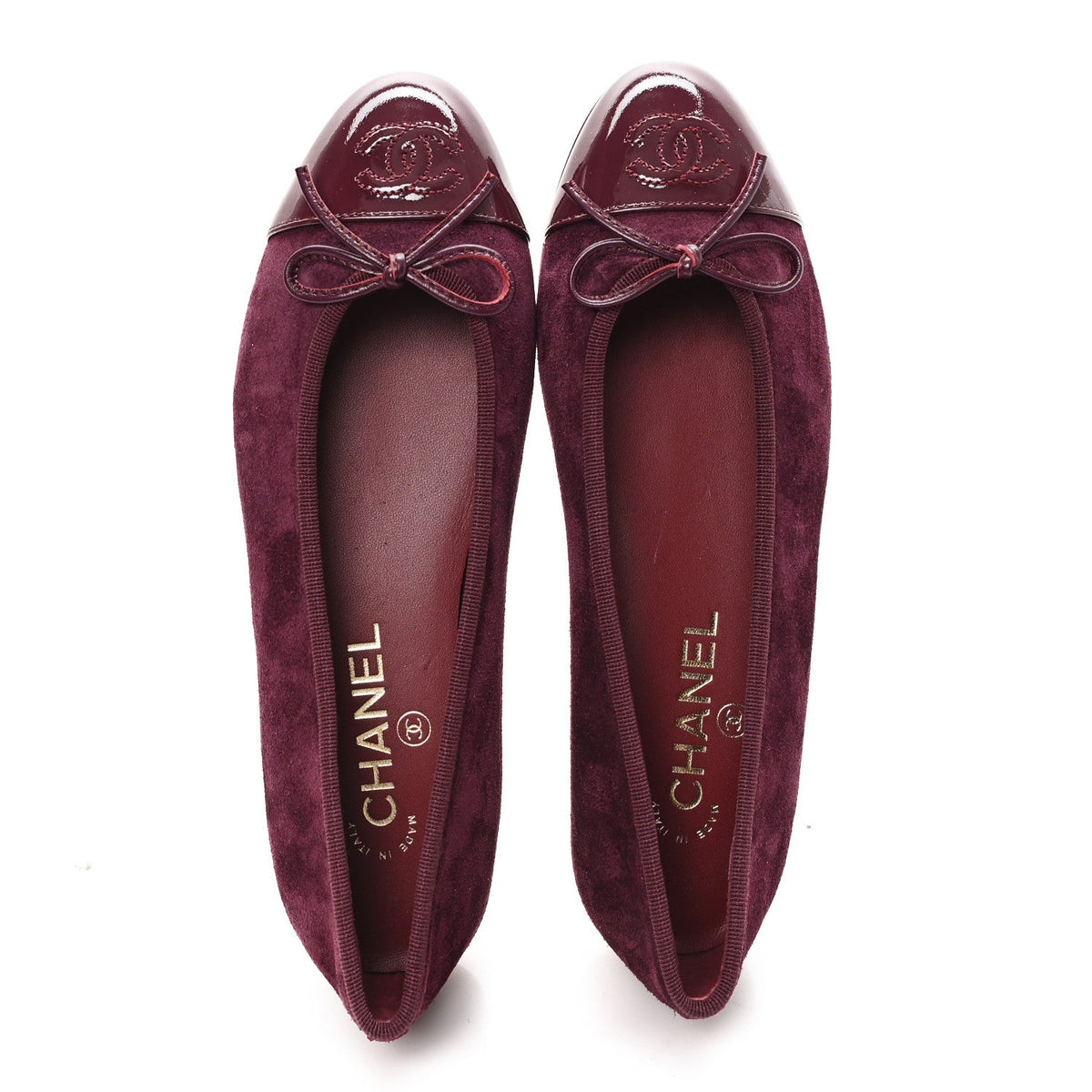 Chanel - Suede Patent Cap Toe CC Ballerina Flats