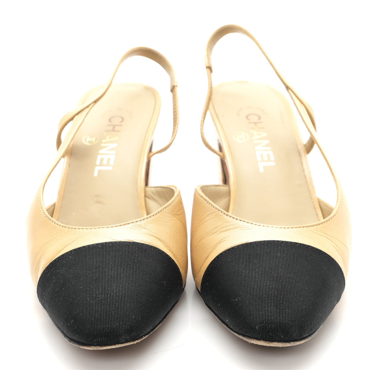 Chanel - Goatskin Grosgrain Cap Toe CC Slingback Pumps