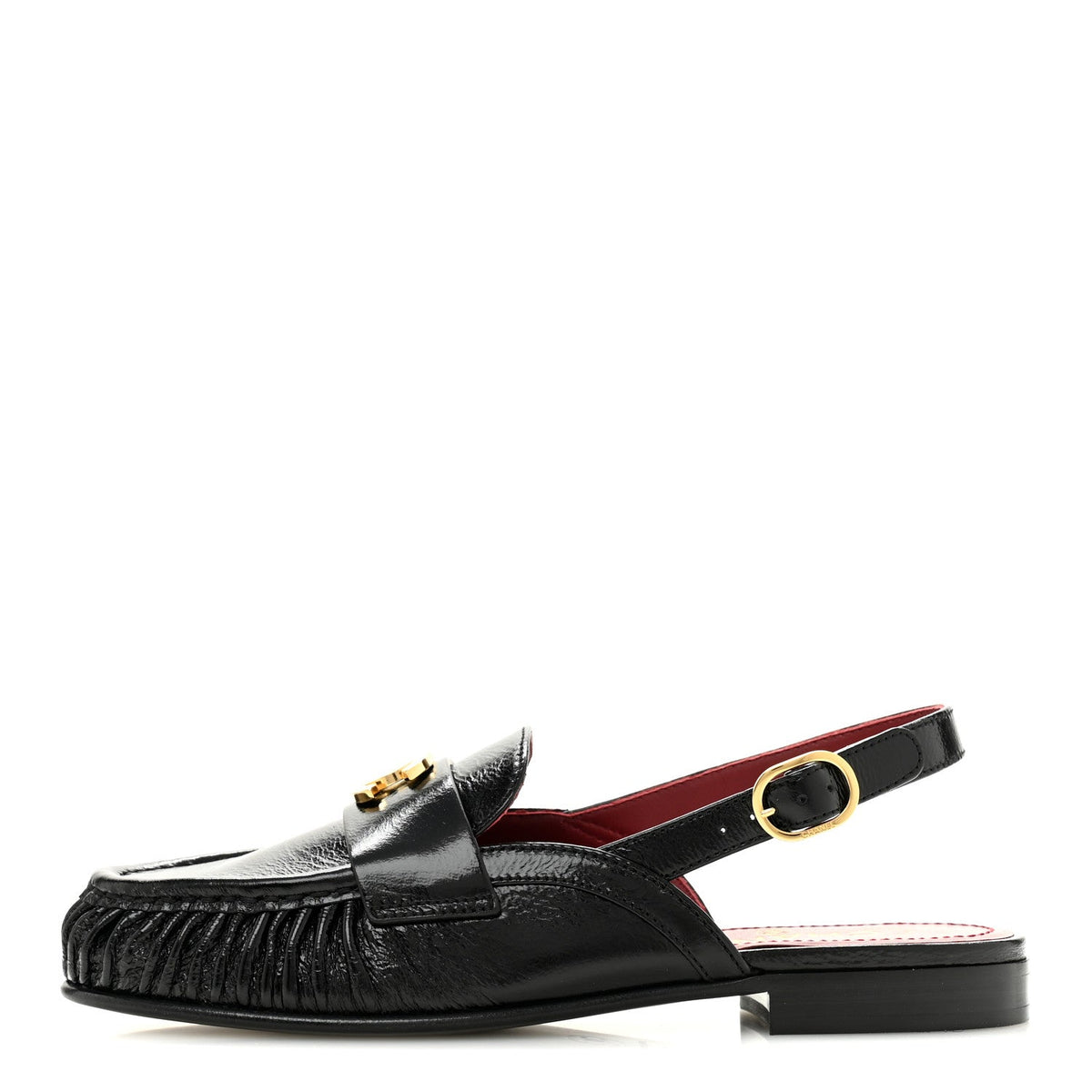 Chanel - Crumpled Shiny Lambskin CC Slingback Mocassins